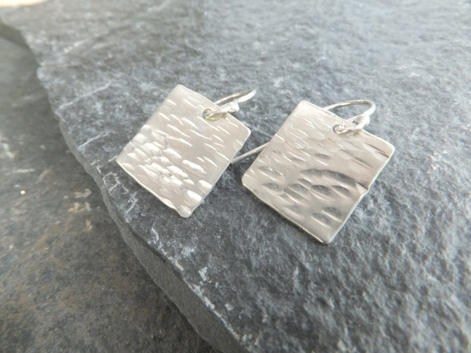 Hammered Square Silver Earrings Elizabeth Jewelry Hammered Square Silver Earrings